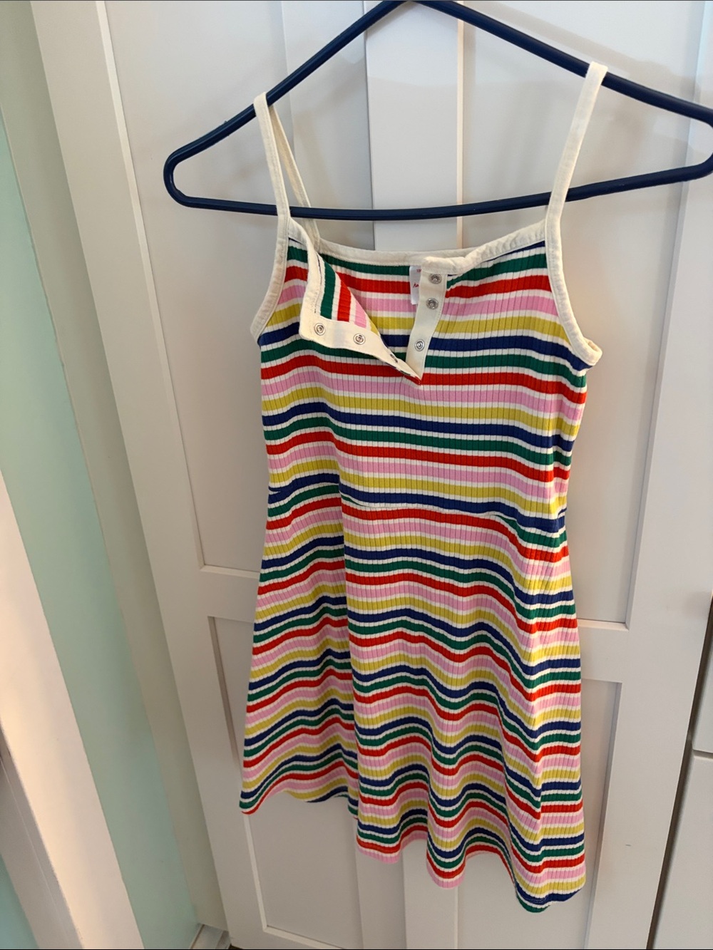 Hanna Andersson Multicolor Rainbow Stripe Tank Dress with White Trim